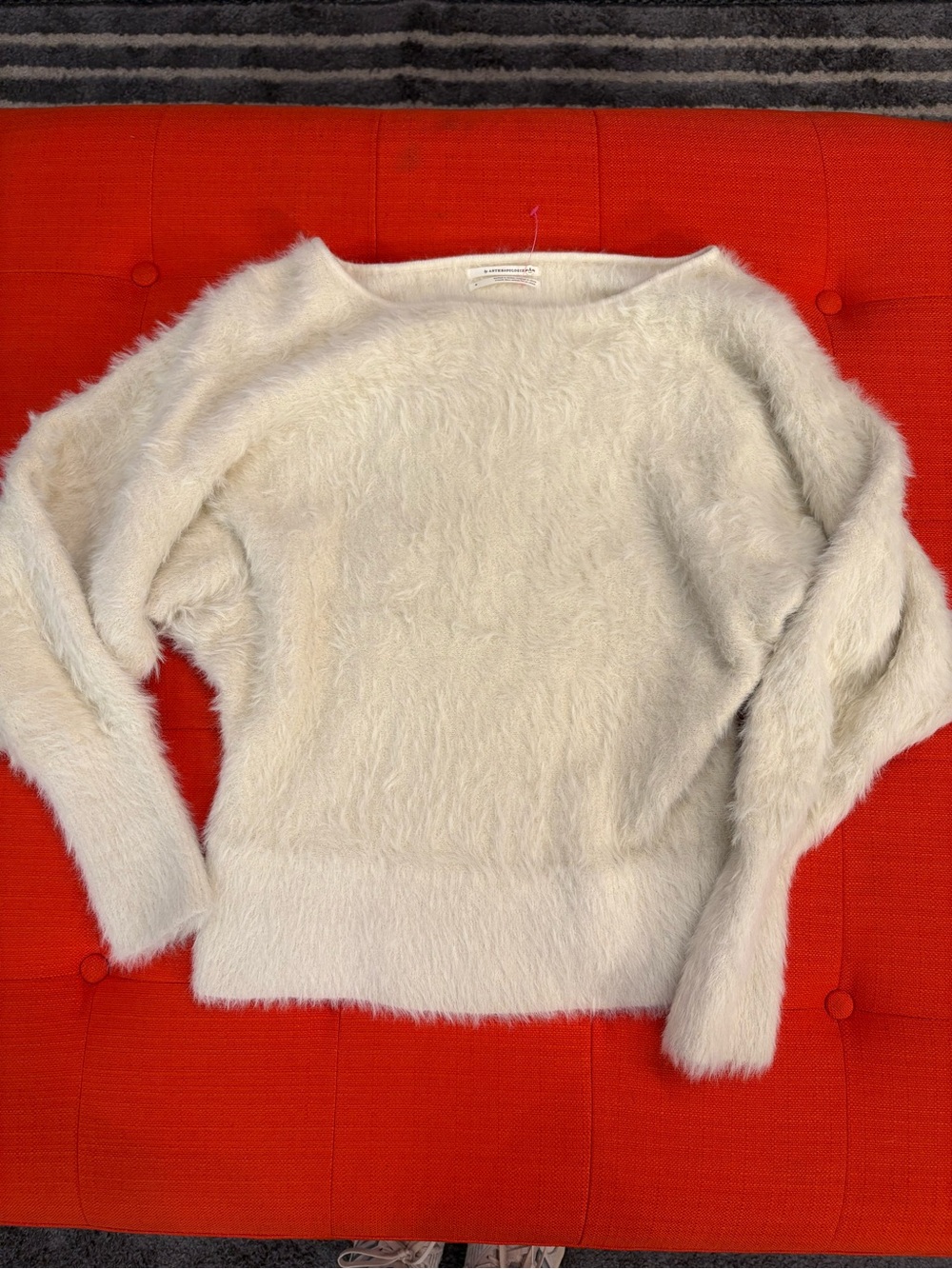 Anthropologie Cream Fuzzy Scoop Neck Sweater